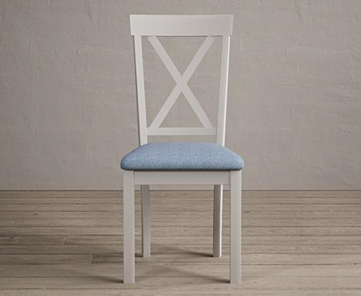 Hertford Soft White Dining Chairs with Blue Fabric Seat Pad