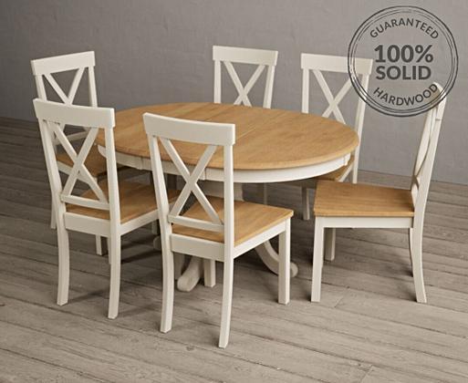 Extending Hertford 100cm 130cm Oak and Cream Painted Pedestal Dining Table with Hertford Chairs