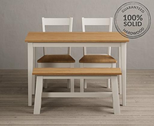 Solid oak dining table hot sale and bench set