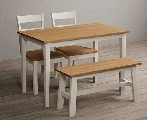 Kendal 115cm Solid Oak and Cream Painted Dining Table with Kendal Chairs and Benches