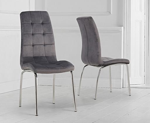 Enzo Grey Velvet Dining Chairs Oak Furniture Superstore