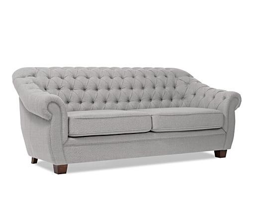 Eva Chesterfield Grey Linen Fabric 3 Seater Sofa Oak Furniture