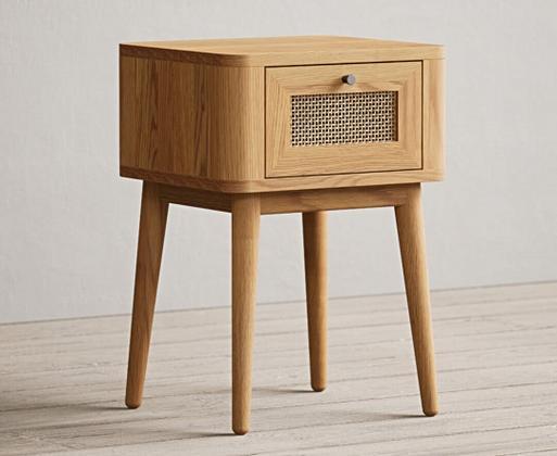Oak and store rattan bedside table
