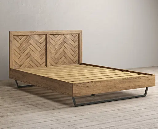 Herringbone wood store bed frame