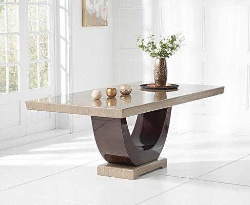 Raphael 200cm Brown Pedestal Marble Dining Table with Freya Chairs
