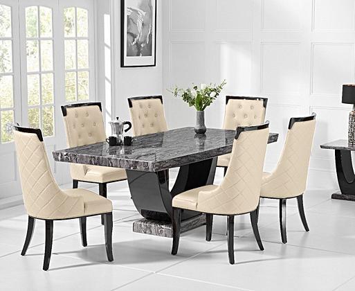 Raphael 200cm Dark Grey Pedestal Marble Dining Table with
