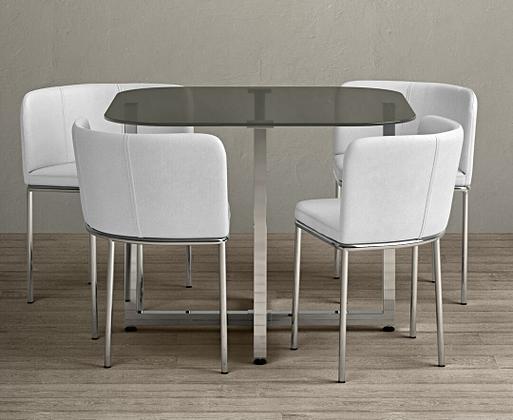 Rhodes Grey Glass Stowaway Dining Table with White High Back