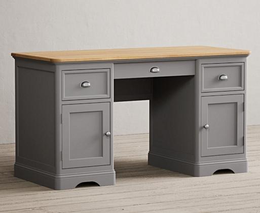Grey oak desk with drawers sale