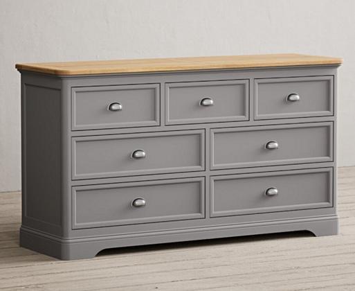Bridstow Oak and Light Grey Painted Wide Chest Of Drawers Oak