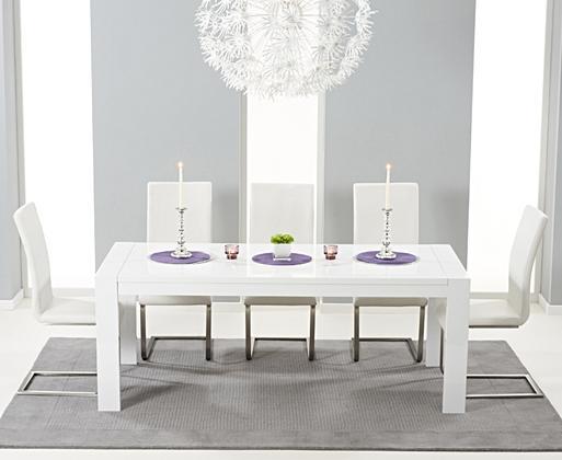 White gloss extending shop dining table next