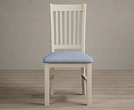 Warwick Cream Dining Chairs with Sky Blue Fabric Seat Pad