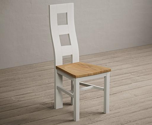 Painted Signal White Flow Back Dining Chairs with Oak Seat Pad