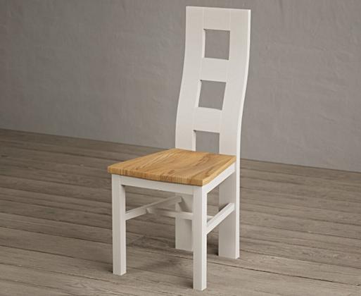 Painted Soft White Flow Back Dining Chairs with Oak Seat Pad