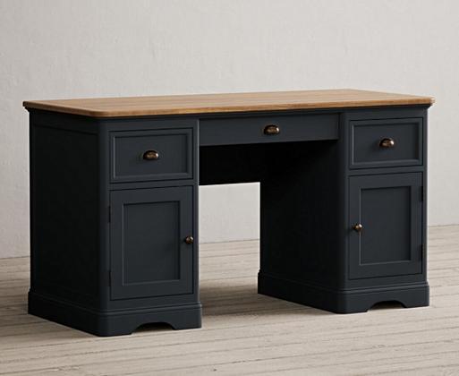 Bridstow Oak and Blue Painted Computer Desk Oak Furniture Superstore