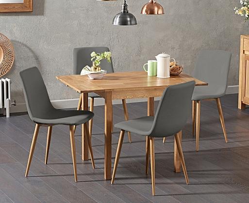 York 70cm Solid Oak Extending Dining Table with Astrid Faux Leather Chairs