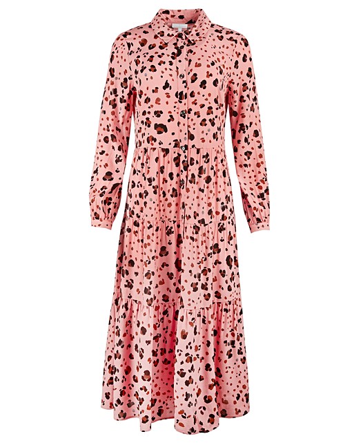 Leopard Print Coral Midi Shirt Dress | Oliver Bonas