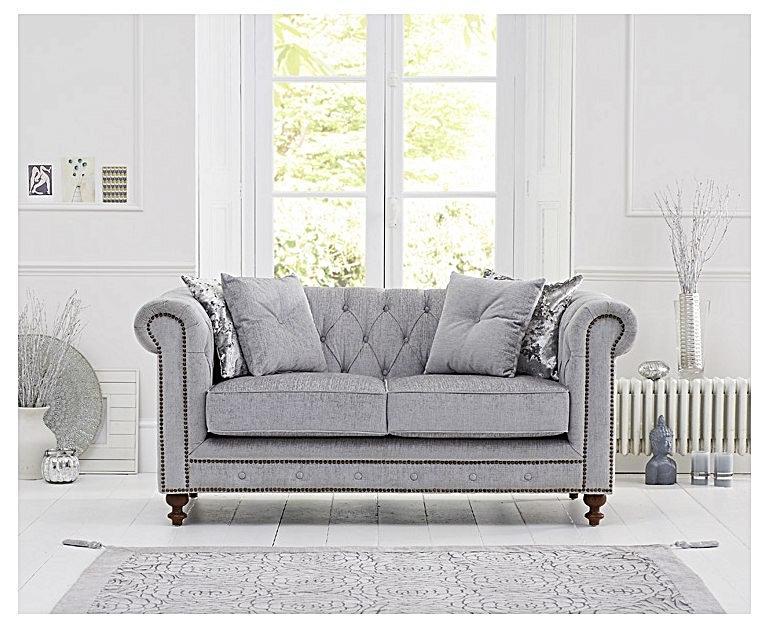 Ex Display Milano Chesterfield Grey Plush 2 Seater Sofa
