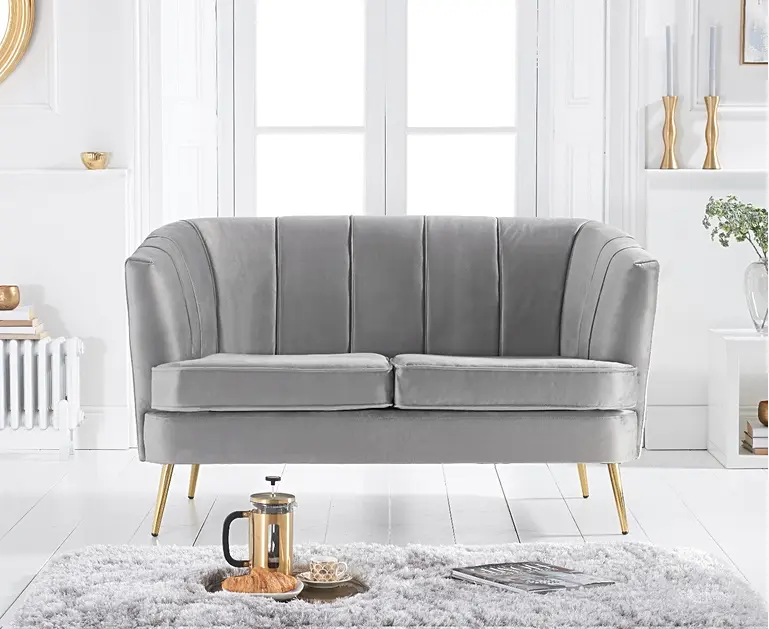 Lucern Velvet 2 Seater Sofa with Gold Legs