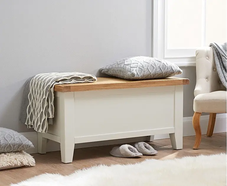 Eden Oak and White Blanket Box Oak Furniture Superstore