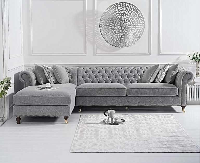 Ex Display Flora Grey Linen Left Facing Chesterfield Chaise Sofa