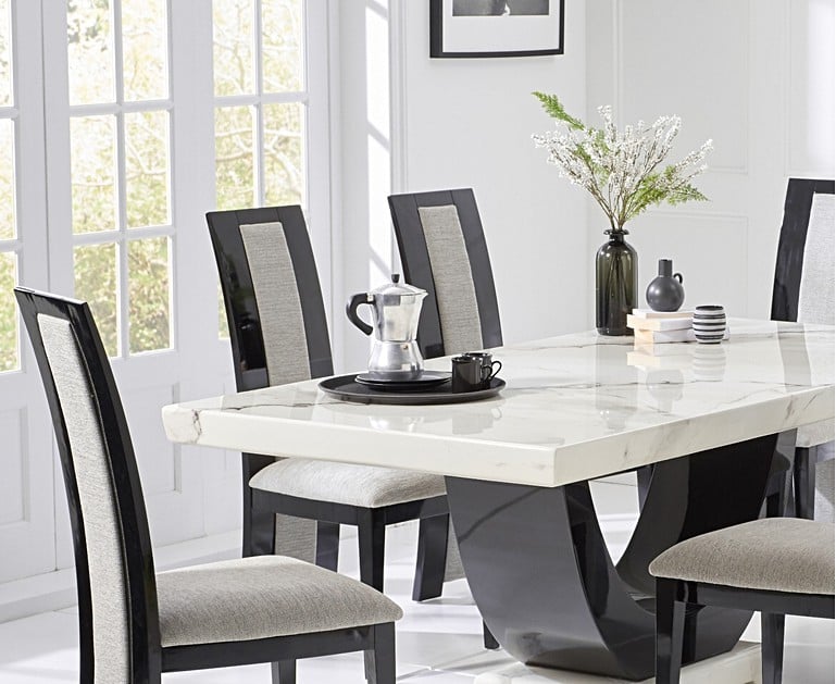 Raphael 170cm White Pedestal Marble Dining Table with Raphael Chairs