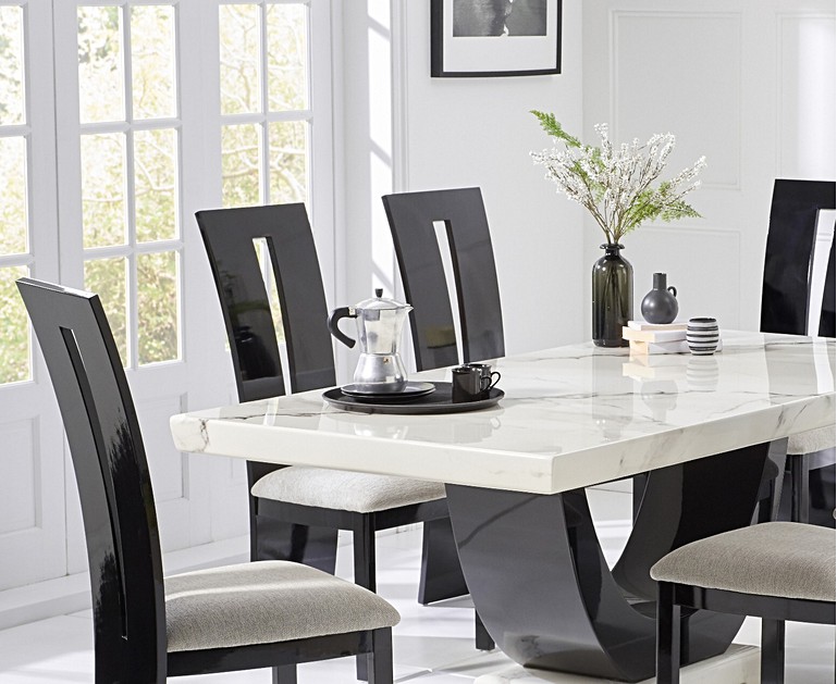 Raphael 170cm White Pedestal Marble Dining Table with Verbier Chairs