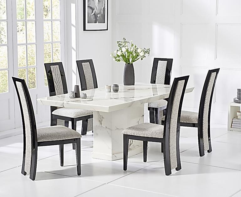 Carvelle 200cm White Pedestal Marble Dining Table with ...