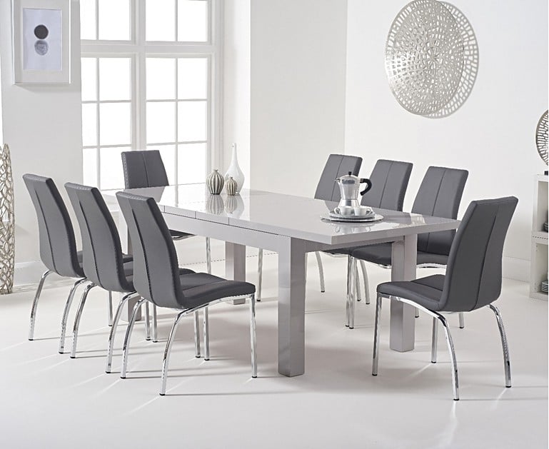 Atlanta Light Grey Gloss 160-220cm Extending Dining Table with Cavello