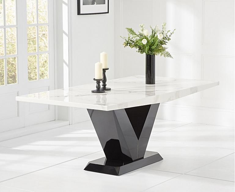 Verbier 200cm White V Pedestal Marble Dining Table