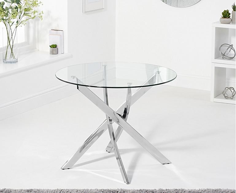 Denver 95cm Round Glass Dining Table Oak Furniture Superstore Denver