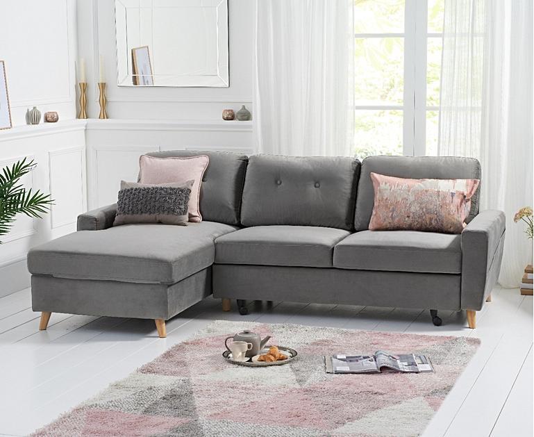 Constance Double Sofa Bed Left Facing Chaise in Grey Velvet