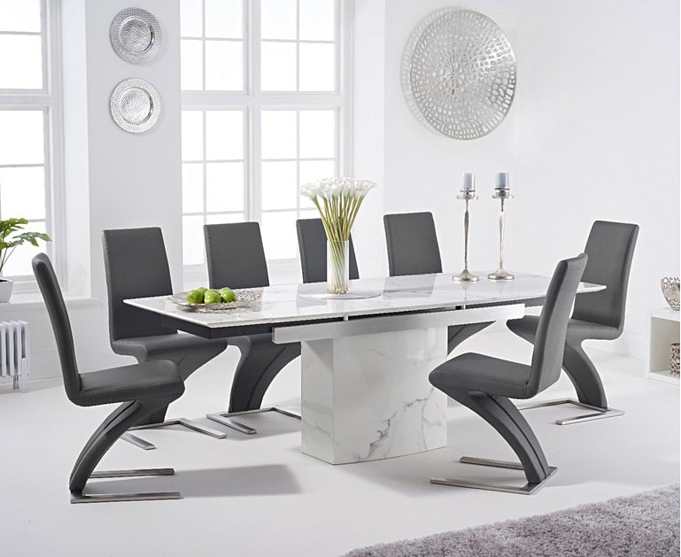 Metropolis 160cm Extending White Marble Dining Table with Hampstead