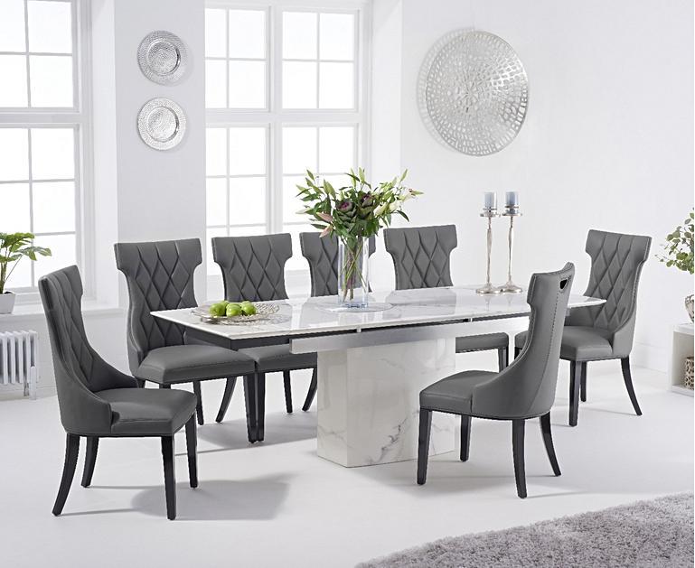 Metropolis 160cm Extending White Marble Dining Table with ...