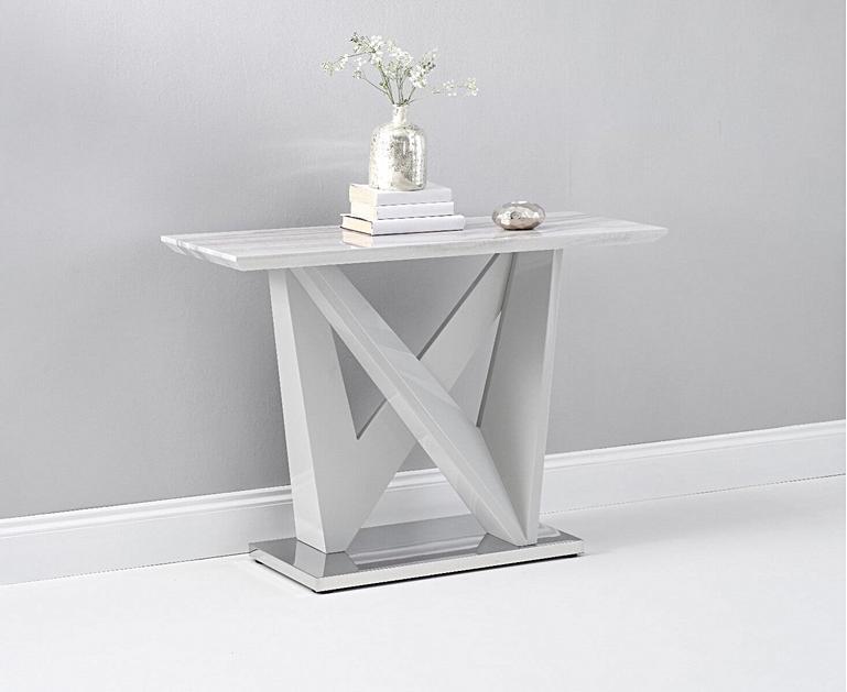 Marcella Marble Effect High Gloss Light Grey Console Table Oak