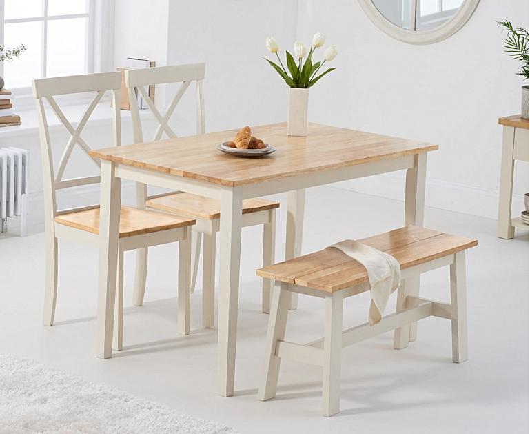 Chiltern 114cm Oak and Cream Table with Epsom Chairs and Bench