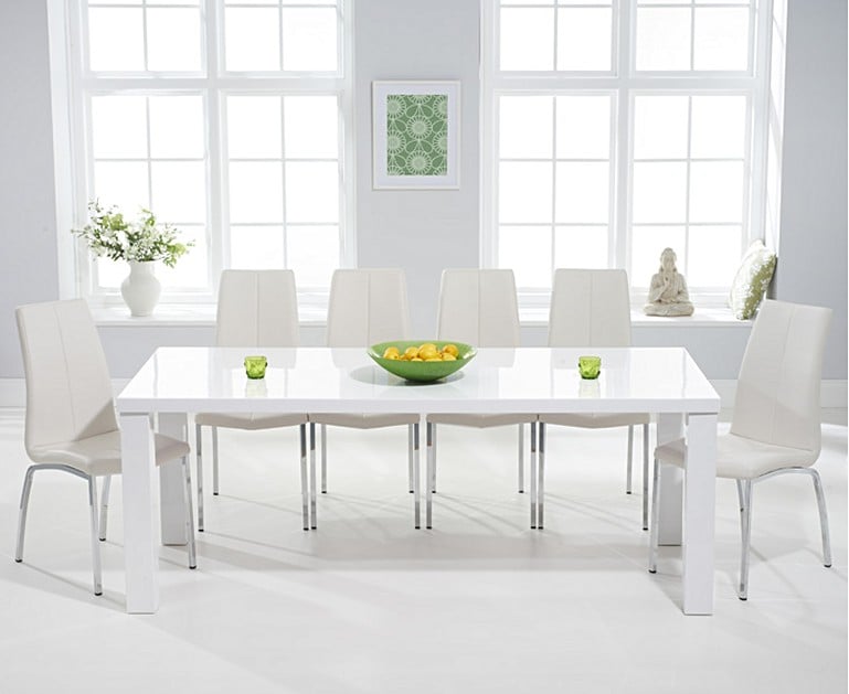 Atlanta 200cm White High Gloss Dining Table with Cavello Chairs Atlanta