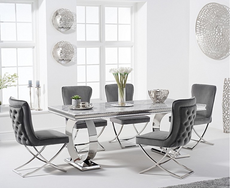 Hepburn 180cm Marble Dining Table with Giovanni Velvet Chairs