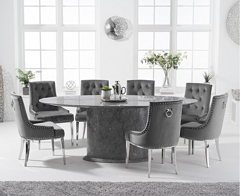 Colby 200cm Oval Grey Marble Dining Table with Talia ...