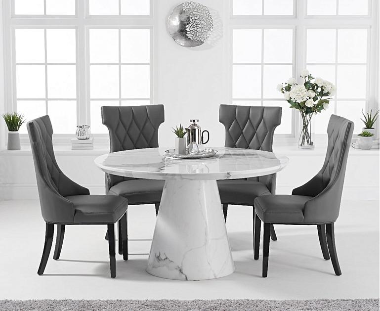 Ravello 130cm Round White Marble Dining Table with Freya ...