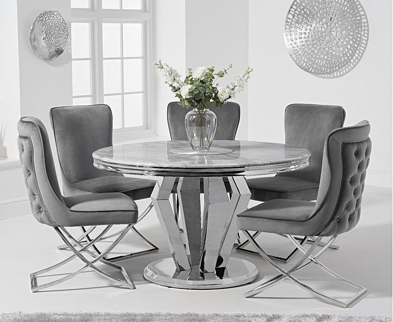 Viscount 130cm Round Marble Dining Table With Giovanni Velvet