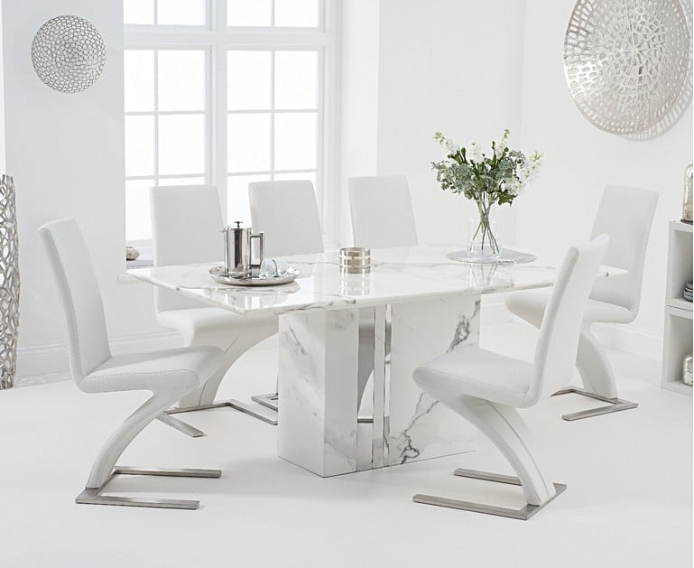 Alicia 180cm White Marble Dining Table with Hampstead Z Dining Chairs