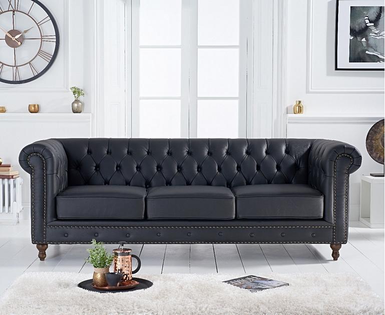 Milano Chesterfield Black Leather 3 Seater Sofa