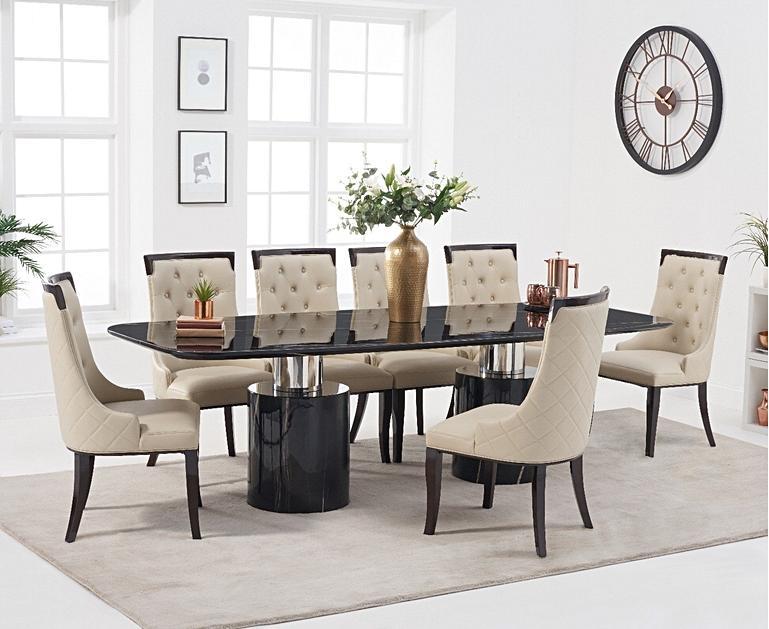 Antonio 260cm Black Marble Dining Table with Angelica Chairs