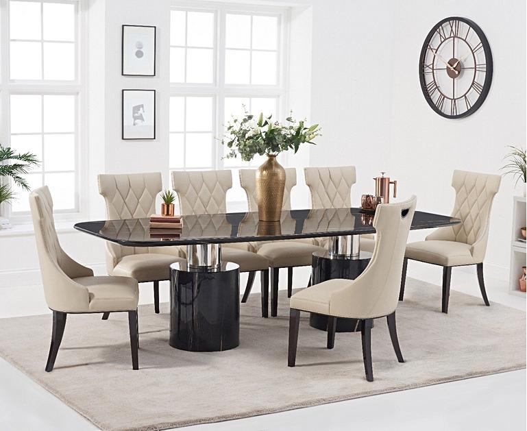 Antonio 260cm Black Marble Dining Table with Freya Chairs Antonio