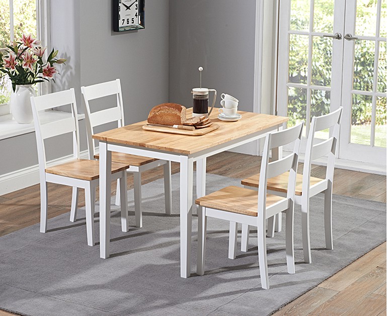 Chiltern 114cm Oak and White Dining Table Set with Chairs Chiltern