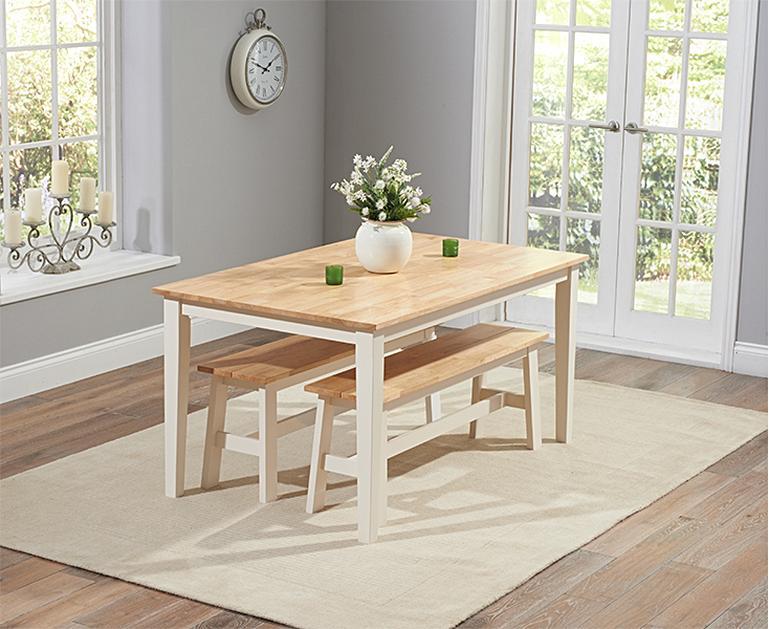 Chiltern 150cm Oak and Cream Dining Set with Benches