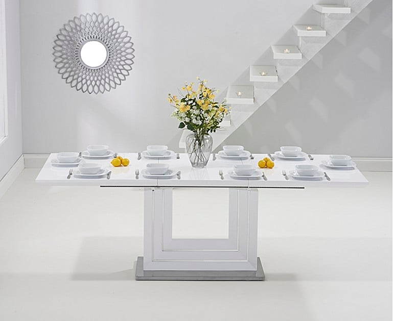 Tula 160cm White High Gloss Extending Dining Table with ...