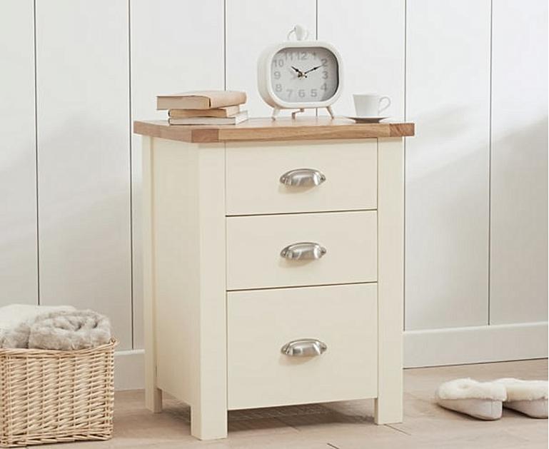 Somerset Oak and Cream Tall 3 Drawer Bedside Table