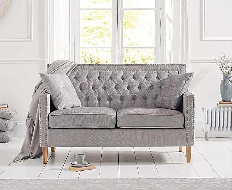 Ex Display Chatsworth Chesterfield Grey Plush 2 Seater Sofa