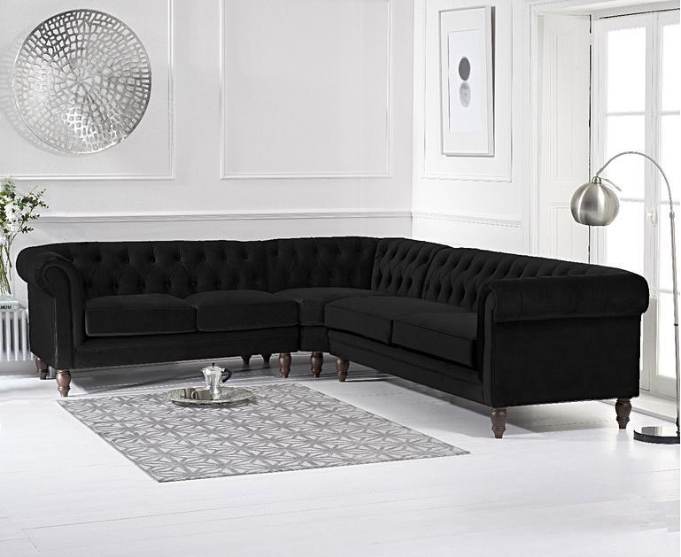 Limoges Medium Black Velvet Corner Sofa